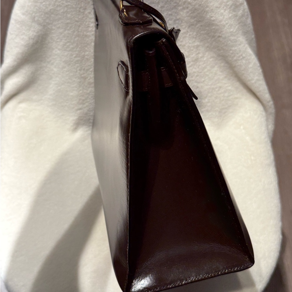 SOLD - HERMES Ebene Brown Box Calfskin Kelly 32 GHW - Picture 5 of 12